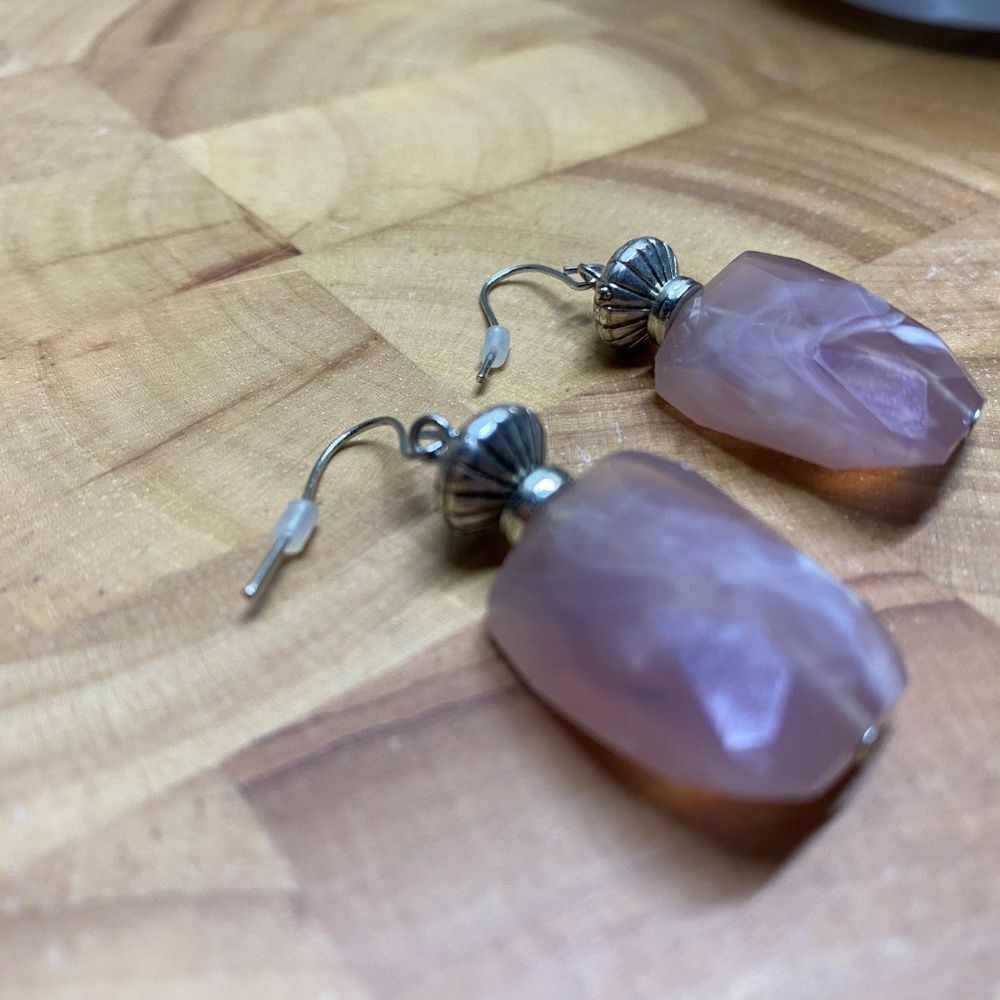 * pink stone style dangle earring hook rose pink 1.5" long